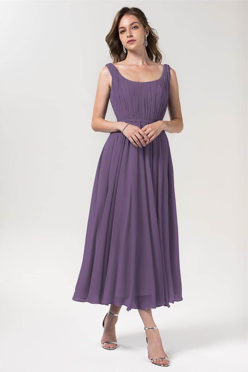 A-Line Tea Length Chiffon Bridesmaid Dress CB0555PS - COCOMELODY